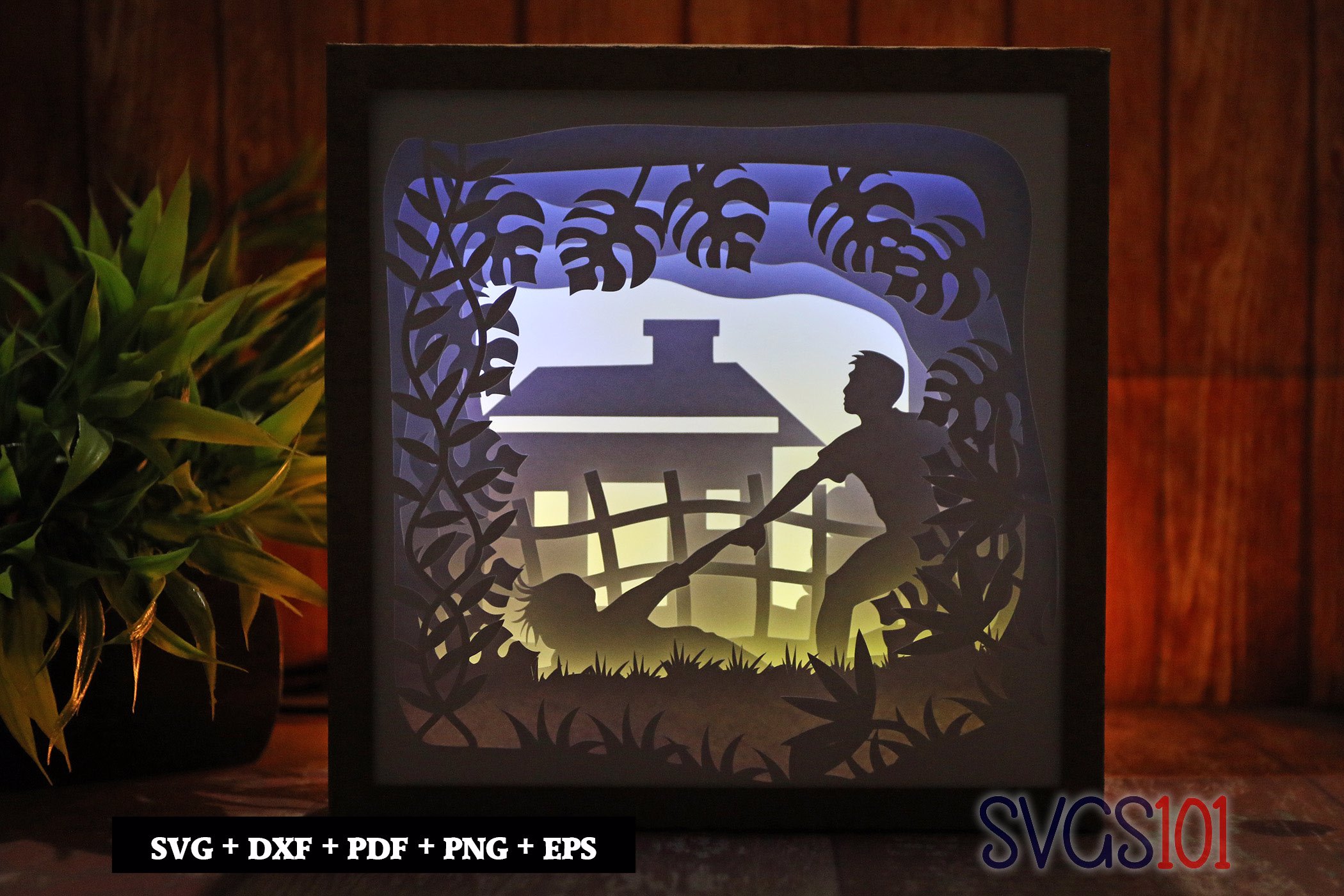 Boy Helping Girl Shadow Box Light Box 8x8, 12x12