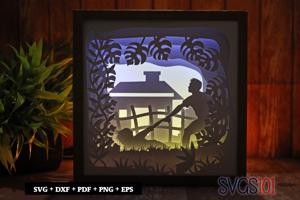 Boy Helping Girl Shadow Box Light Box 8x8, 12x12