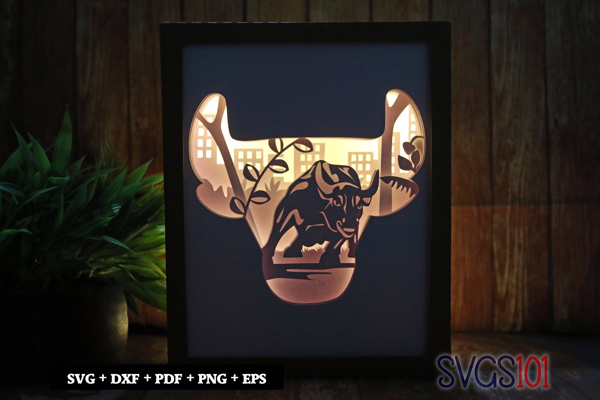 Bull in Jungle DIY Shadow Box Light Box 8x10