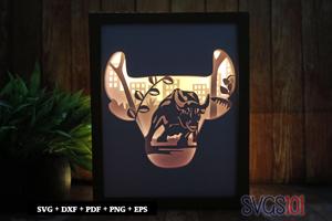 Bull in Jungle DIY Shadow Box Light Box 8x10