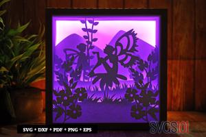 Fairy Sitting on Flower Paper 3D Shadow Box SVG 8x8 12x12