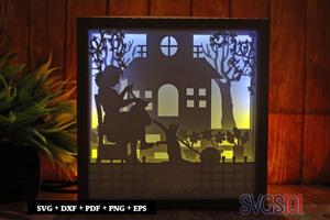 Grandma Sewing and Knitting DIY Shadow Box Light Box 8x8, 12x12