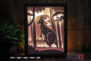 Kangaroo in Jungle Shadow Box 8x10 Rectangle