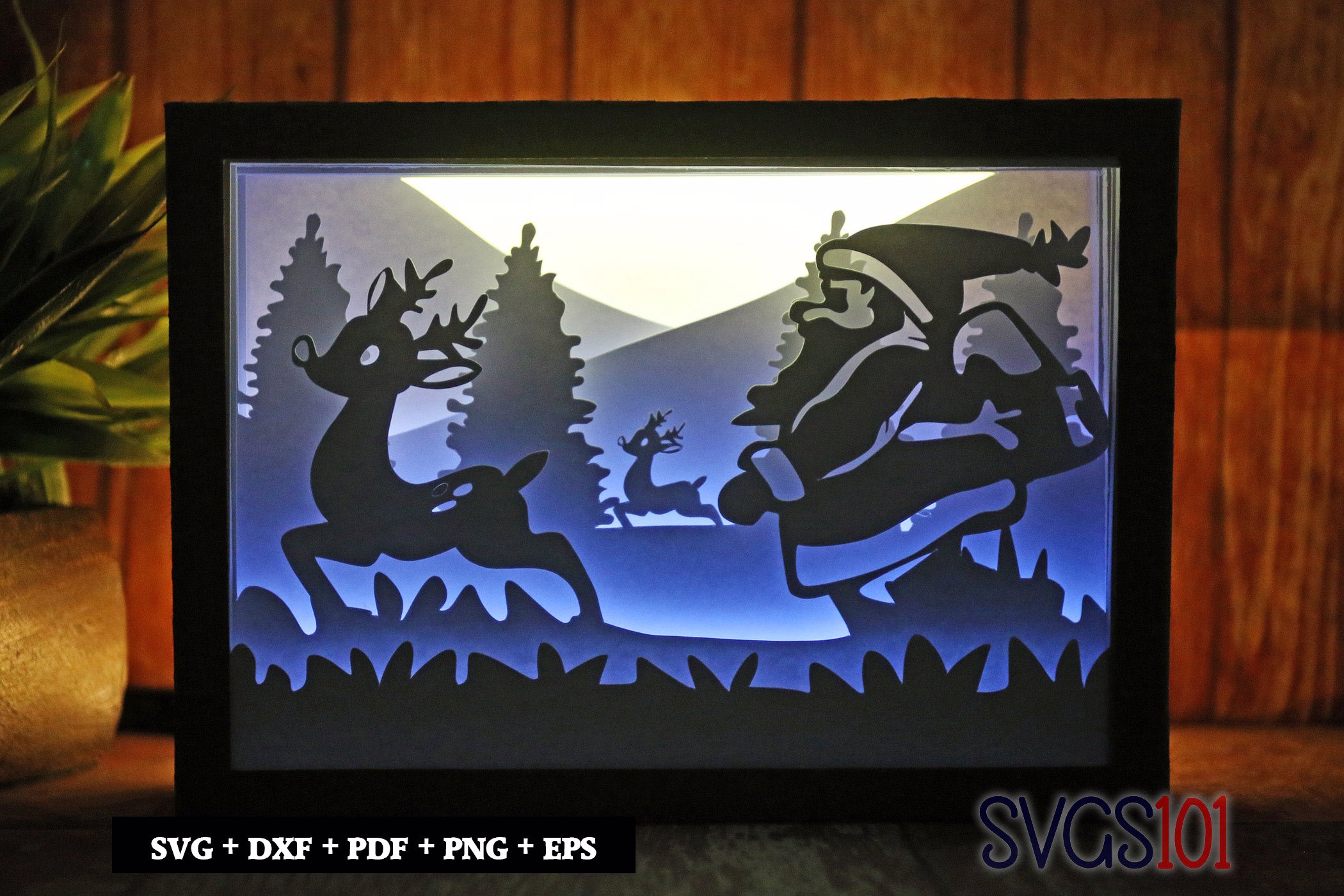 Santa with Reindeer Paper 3D Shadow Box SVG 5x7