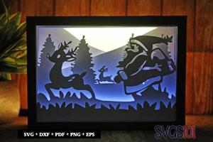 Santa with Reindeer Paper 3D Shadow Box SVG 5x7