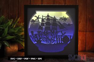Ship in Fish Bowl DIY Shadow Box Light Box 8x8, 12x12