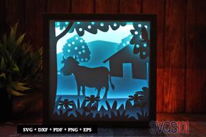 Cow Grazing in Field DIY Shadow Box Light Box 8x8, 12x12
