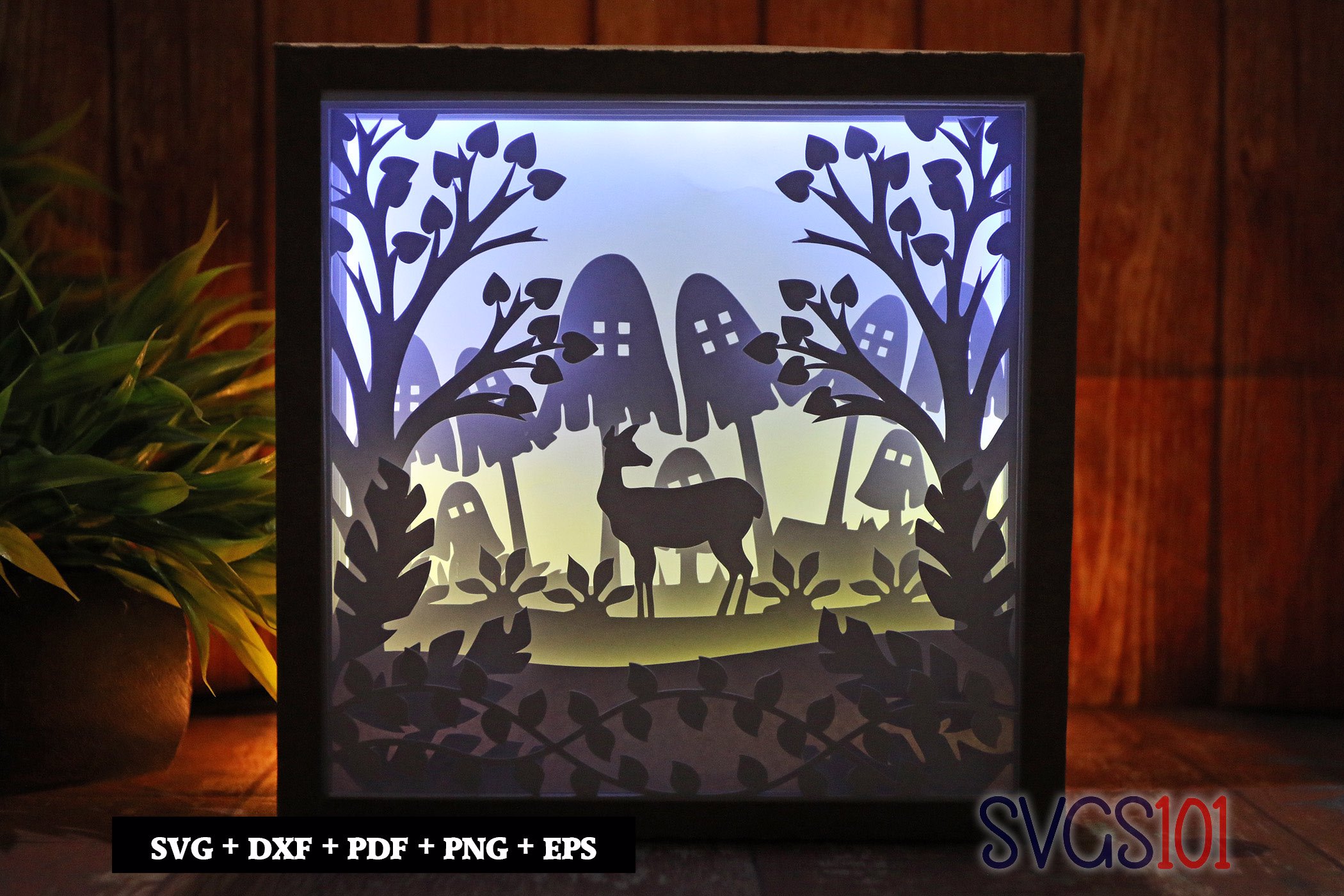 Deer with Mushroom Square Shadow Box SVG 8x8 10x10 12x12