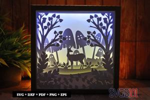 Deer with Mushroom Square Shadow Box SVG 8x8 10x10 12x12