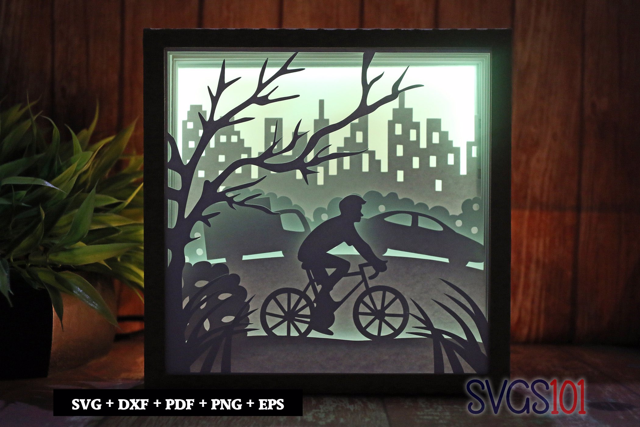 Riding Bicycle Paper 3D Shadow Box SVG 8x8 12x12