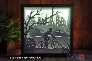 Riding Bicycle Paper 3D Shadow Box SVG 8x8 12x12