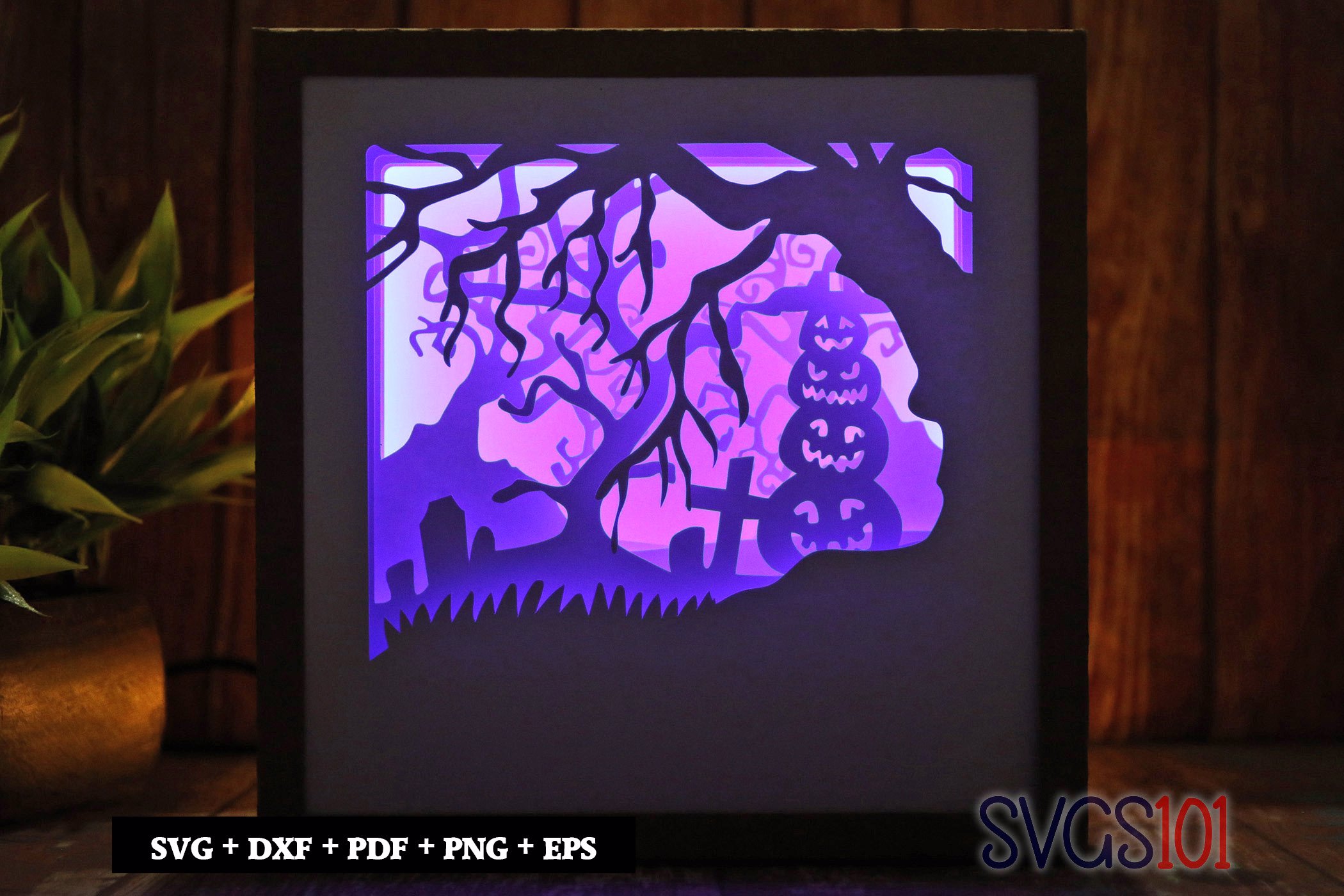 Scary Pumpkin Tree Square Shadow Box SVG 8x8 10x10 12x12