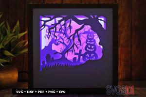 Scary Pumpkin Tree Square Shadow Box SVG 8x8 10x10 12x12