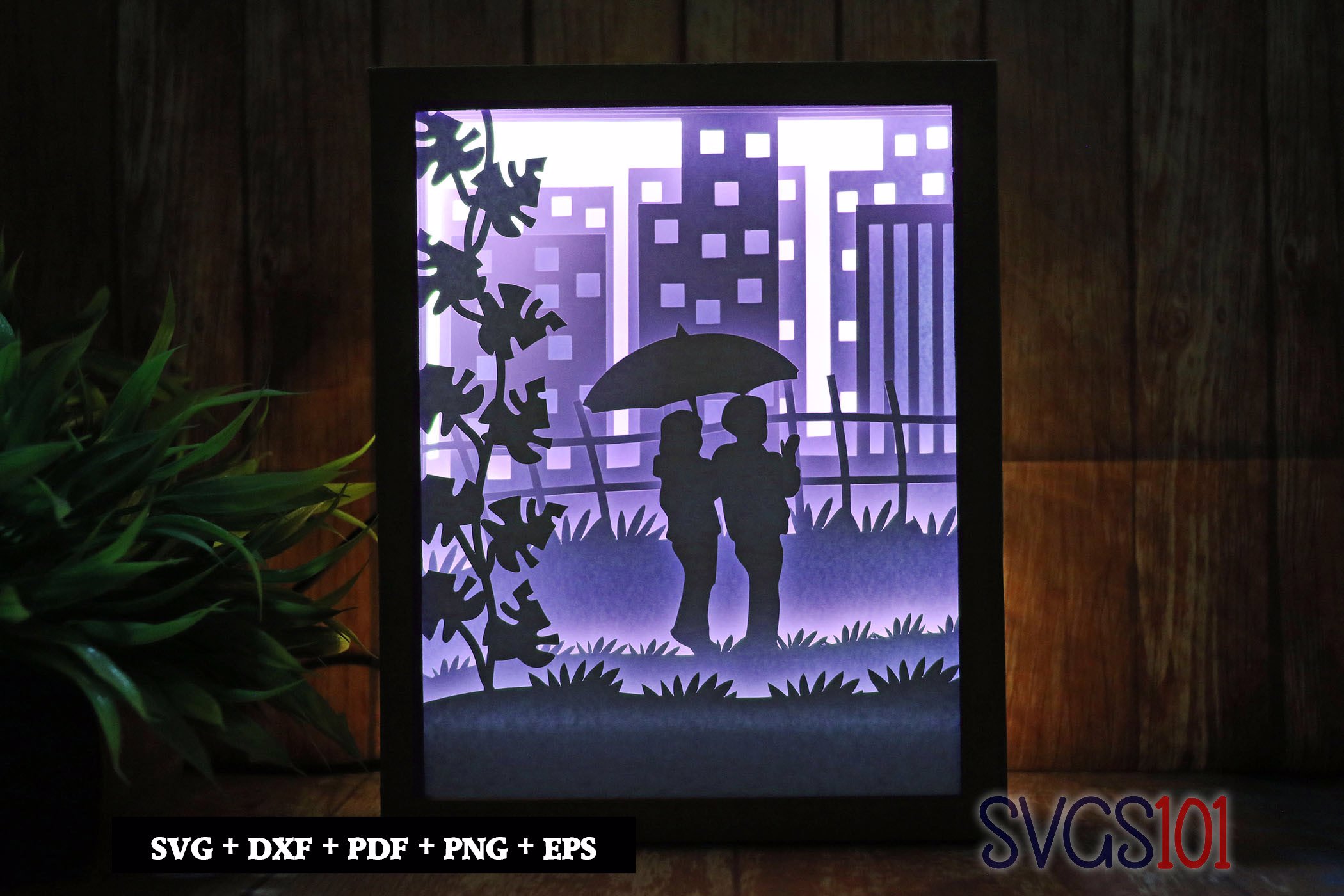 Boy and Girl Under Umbrella Paper 3D Shadow Box SVG 8x10