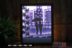 Boy and Girl Under Umbrella Paper 3D Shadow Box SVG 8x10