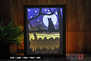 Cat on Tree Shadow Box SVG 8x10