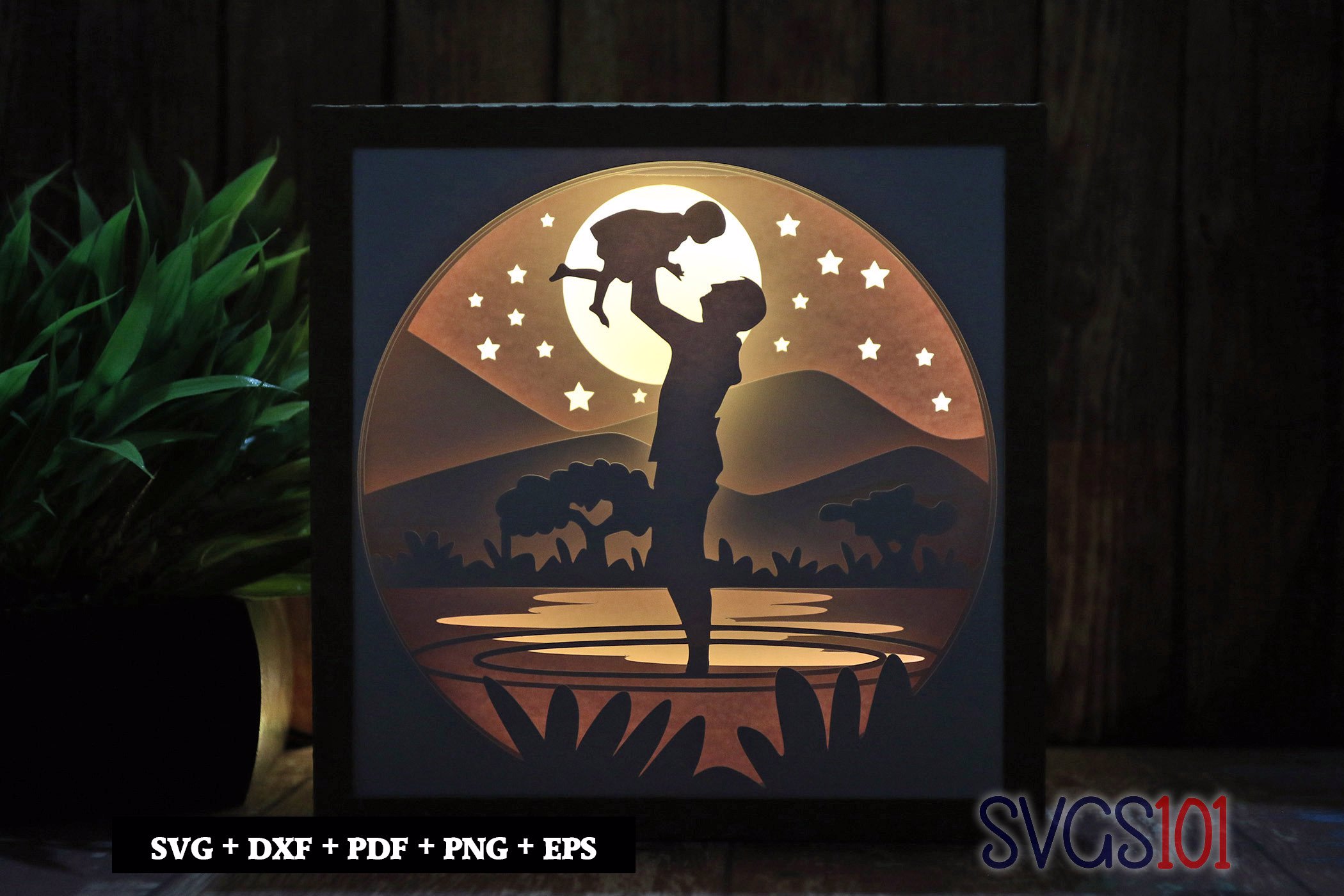 Father playing with Son Paper 3D Shadow Box SVG 8x8 12x12