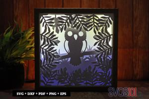 Owl on Branch Paper 3D Shadow Box SVG 8x8 12x12