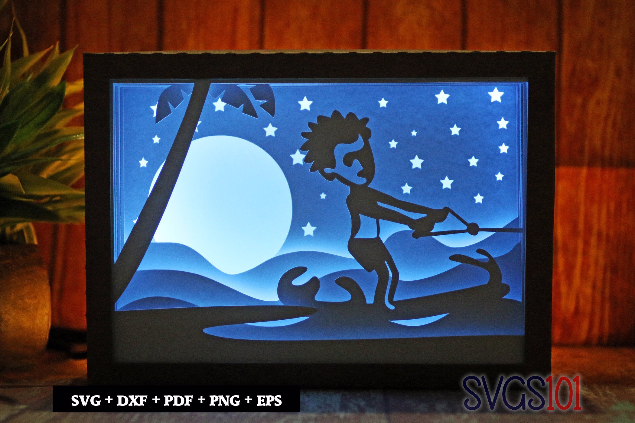 Surfer in Ocean Shadow Box 5x7 Rectangle