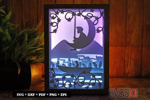 Little Boy Sitting on Moon Light Box SVG 5x7 Landscape