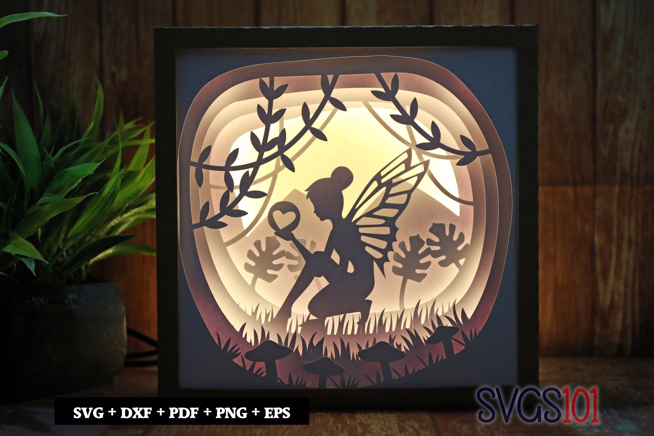 Fairy Holding Heart. Shadow Box Light Box 8x8, 12x12