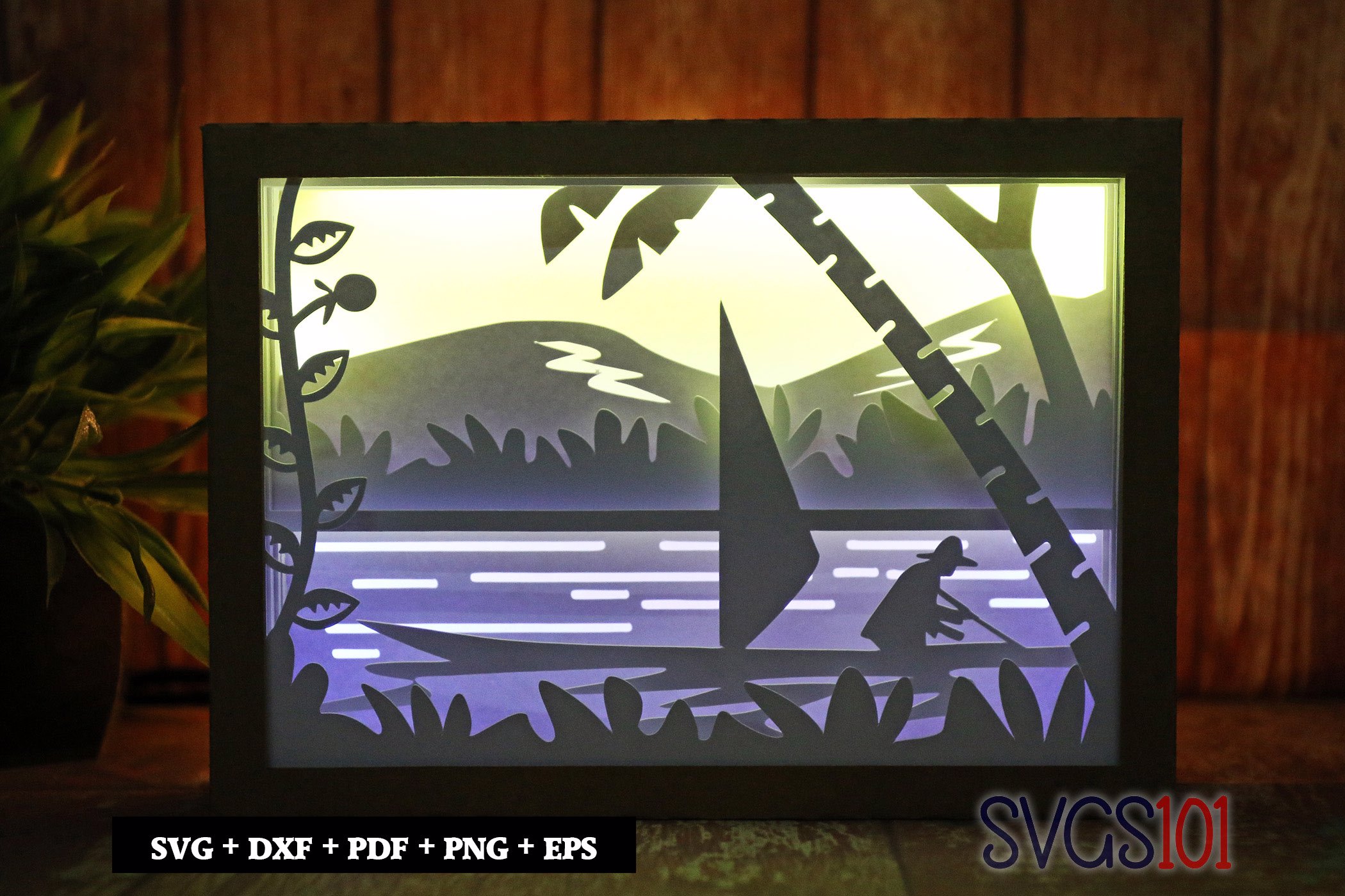 Fisherman in his Boat Light Box SVG 5x7 Landscape