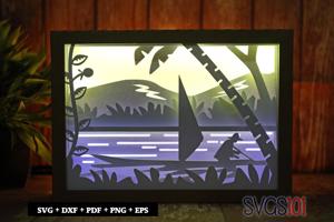 Fisherman in his Boat Light Box SVG 5x7 Landscape