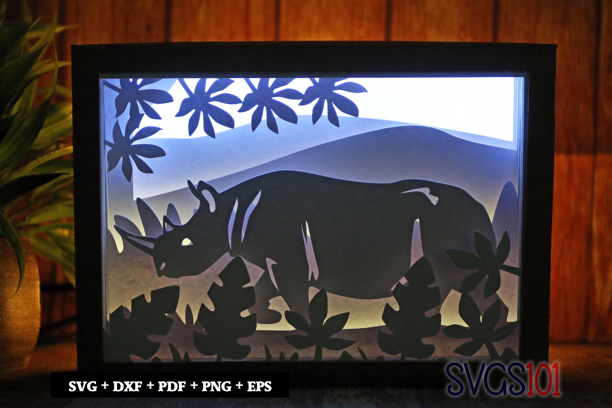 Wild Rhinoceros Light Box SVG 5x7 Landscape