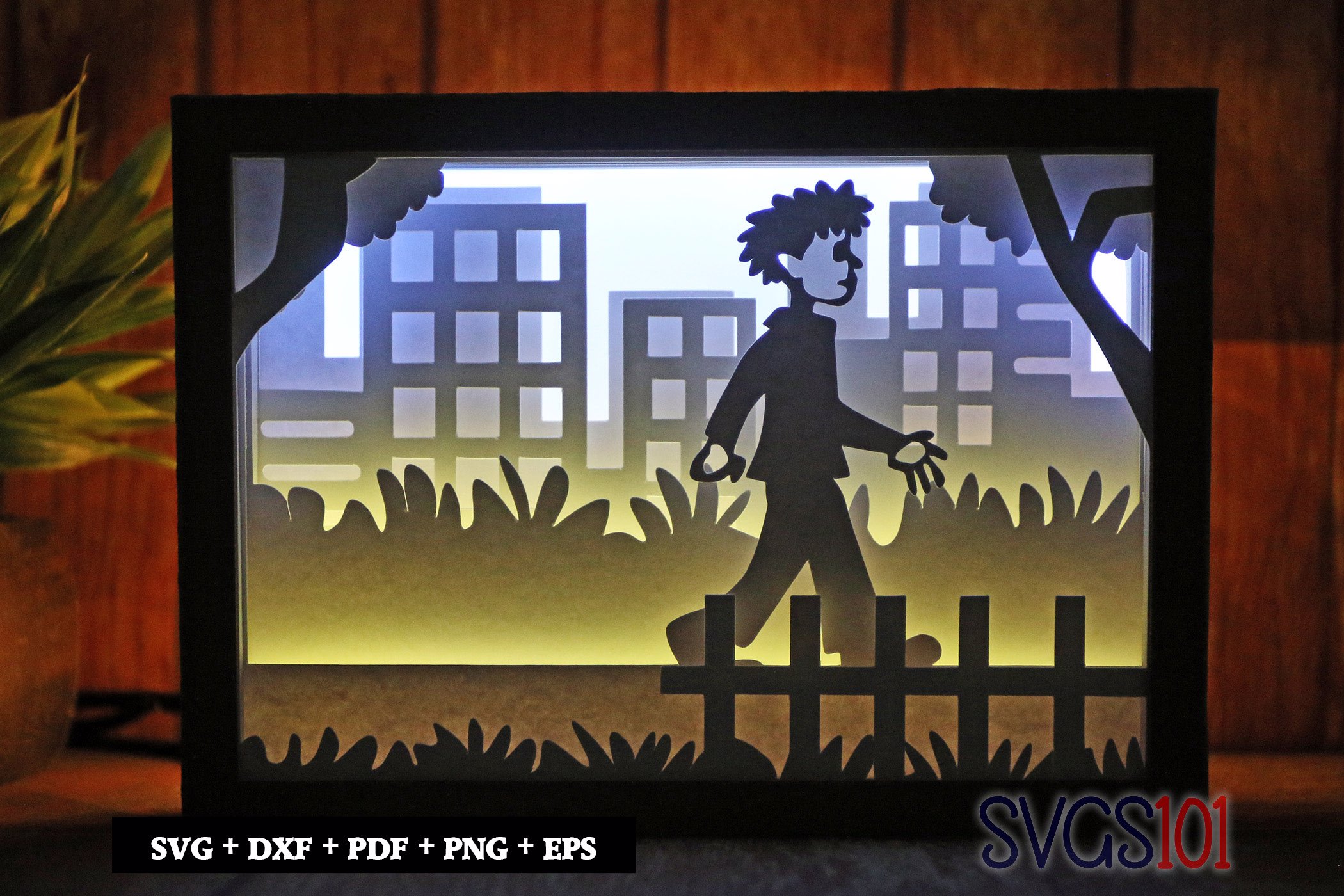 Boy Walking in Park DIY Shadow Box Light Box 5x7