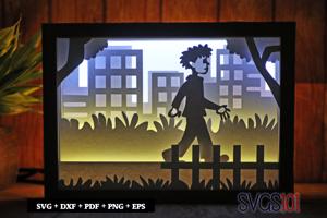 Boy Walking in Park DIY Shadow Box Light Box 5x7