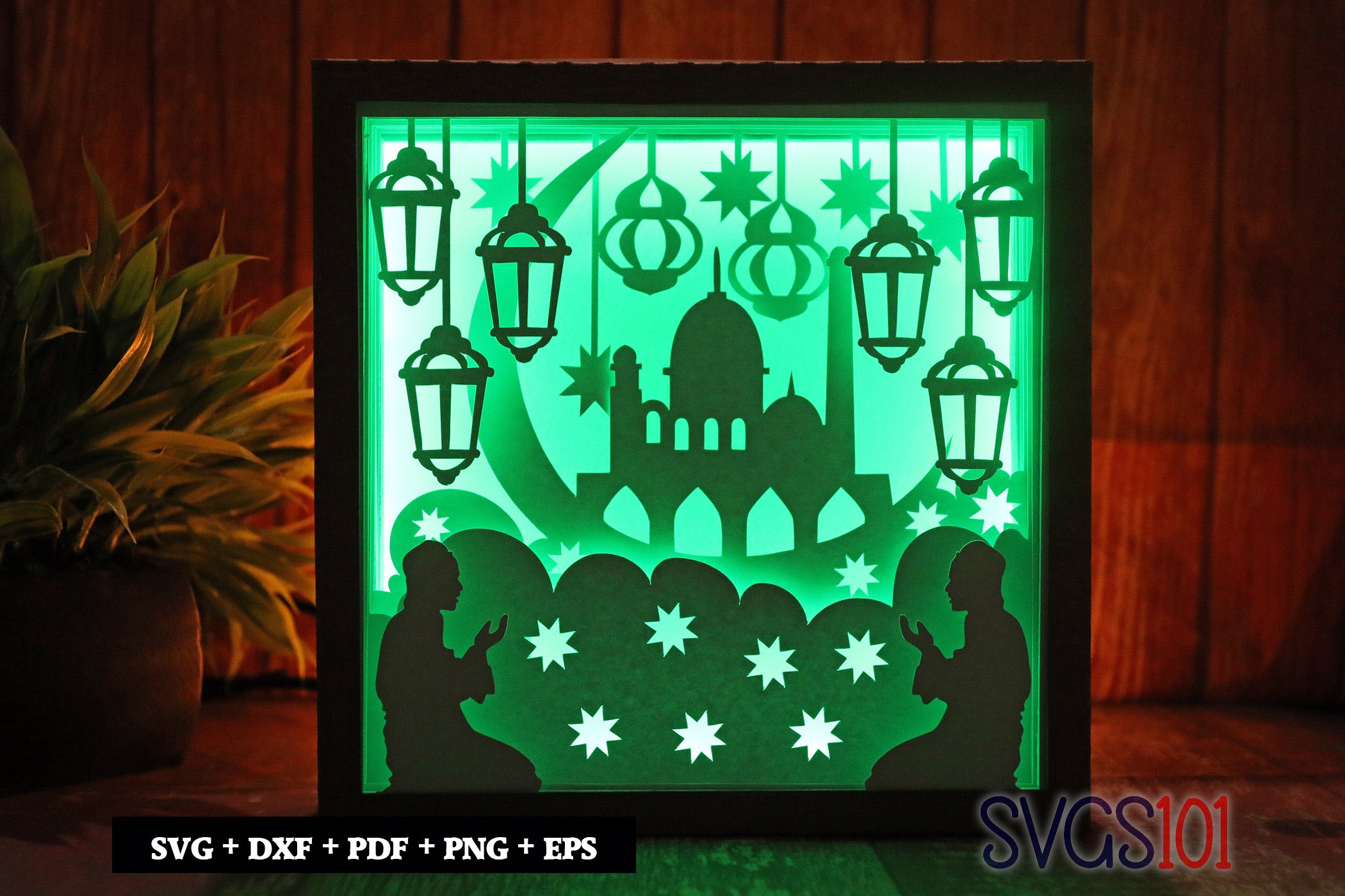 Praying Mosque LED Light Box Shadow Box Square 8x8, 12x12