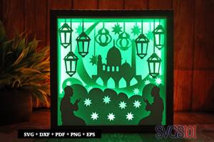 Praying Mosque LED Light Box Shadow Box Square 8x8, 12x12