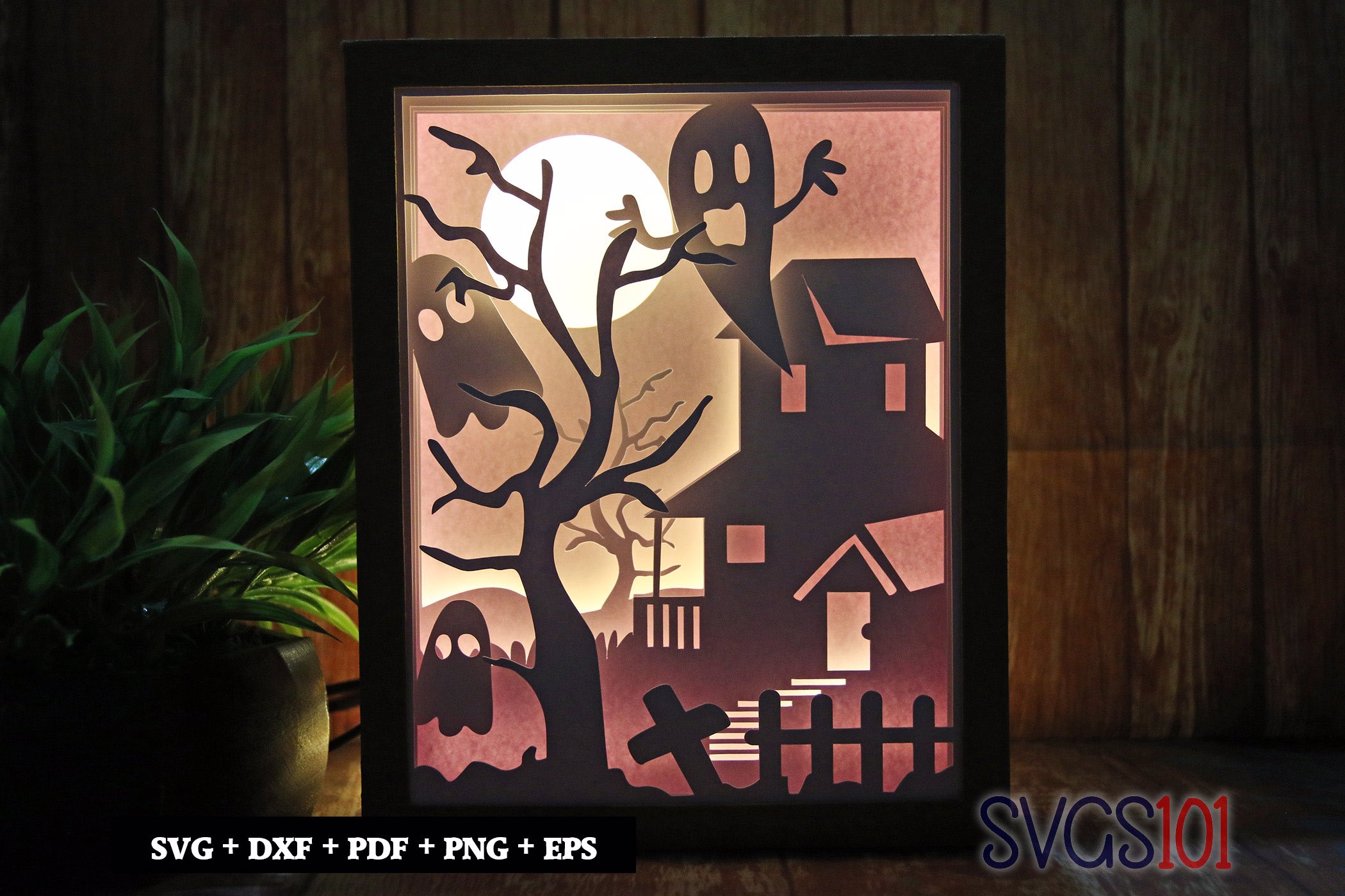 Scary Ghost House Shadow Box 8x10 Rectangle