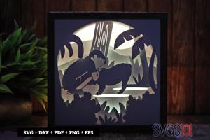 Boy with Bulldog Square Shadow Box SVG 8x8 10x10 12x12