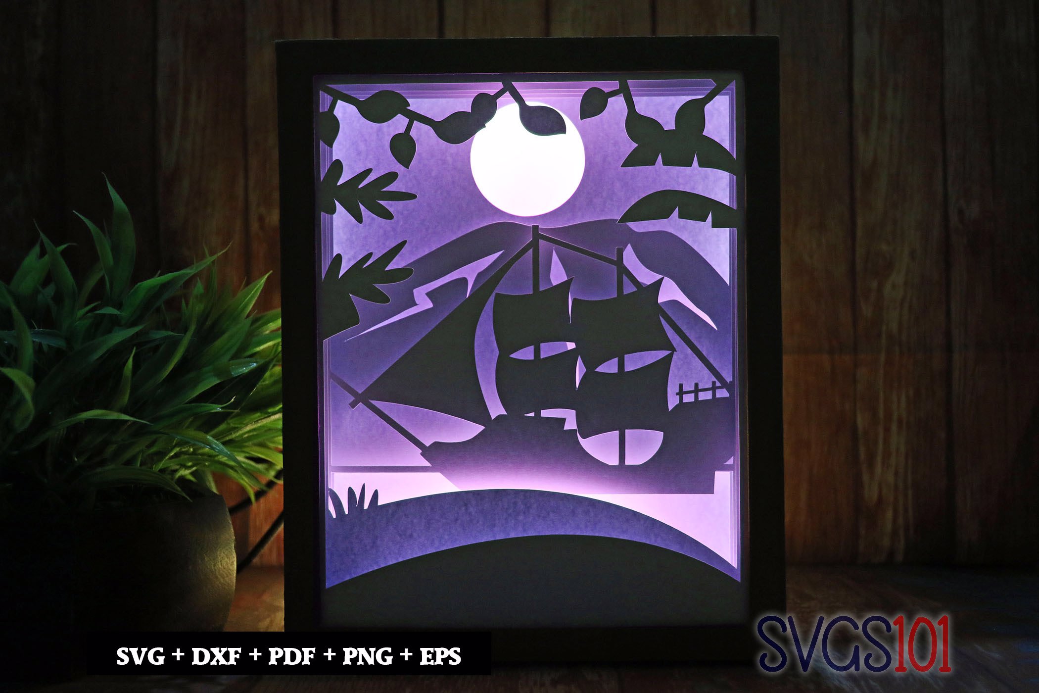 Pirate Ship at Sea Shadow Box SVG 8x10