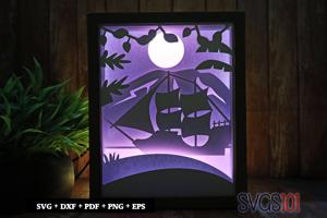 Pirate Ship at Sea Shadow Box SVG 8x10