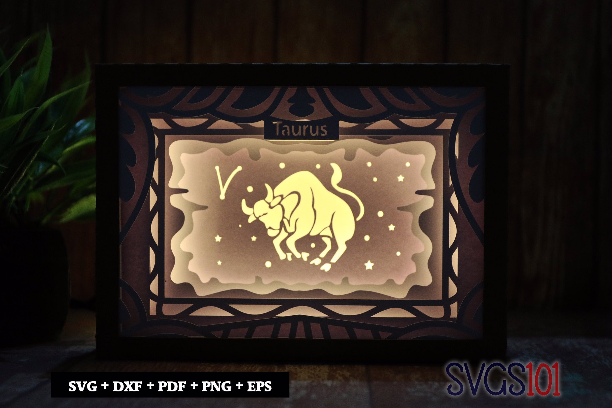 Taurus Zodiac Sign DIY Shadow Box Light Box 5x7