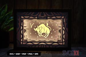 Taurus Zodiac Sign DIY Shadow Box Light Box 5x7