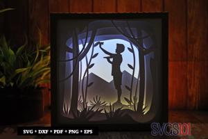 Boy with Plant Shadow Box Light Box 8x8, 12x12