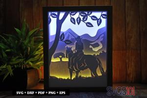 Cowgirl on Horse Paper 3D Shadow Box SVG 8x10