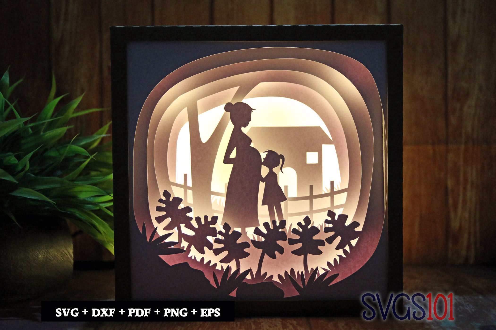 Cute Girl Kissing Pregnant Mon Shadow Box Light Box 8x8, 12x12