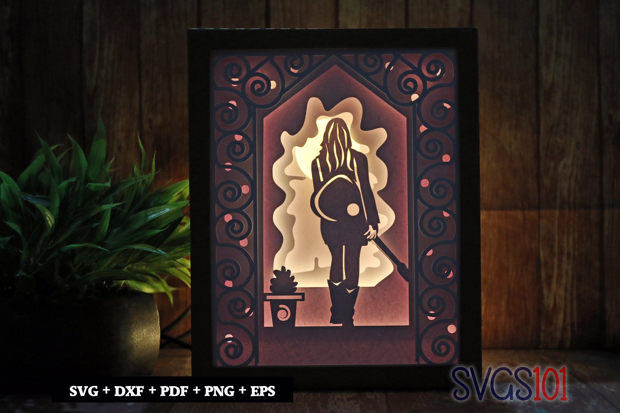 Women with Guitar Paper 3D Shadow Box SVG 8x10