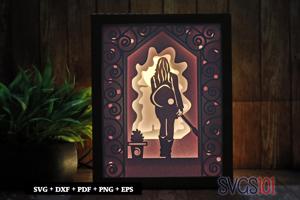 Women with Guitar Paper 3D Shadow Box SVG 8x10