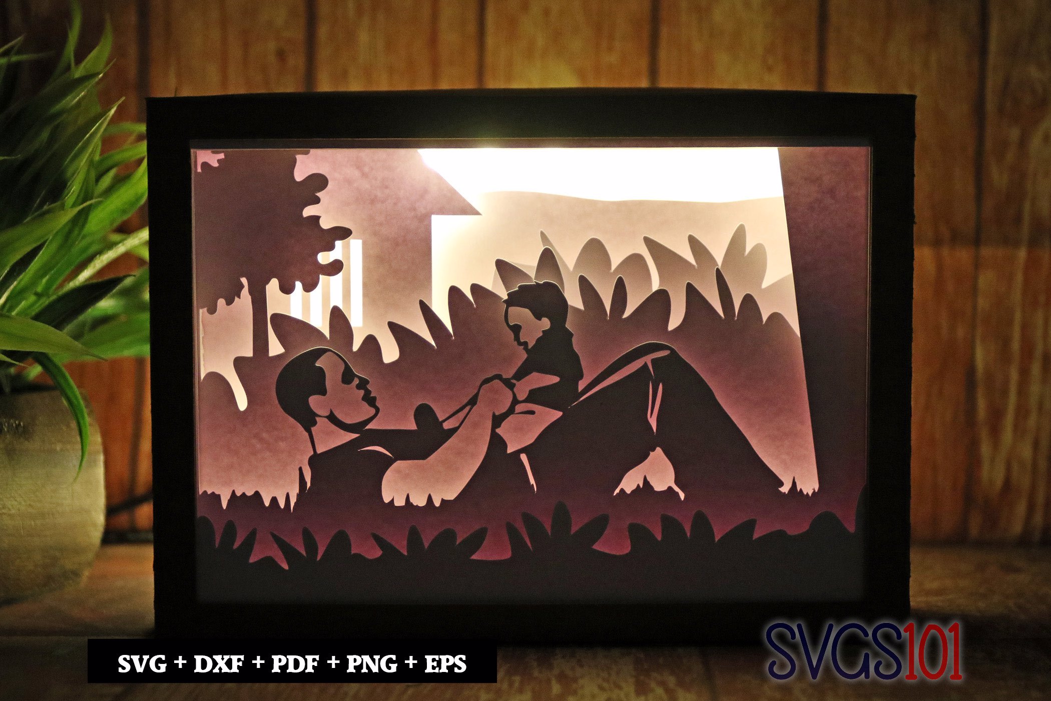 Father and Son Playing Shadow Box SVG 5x7