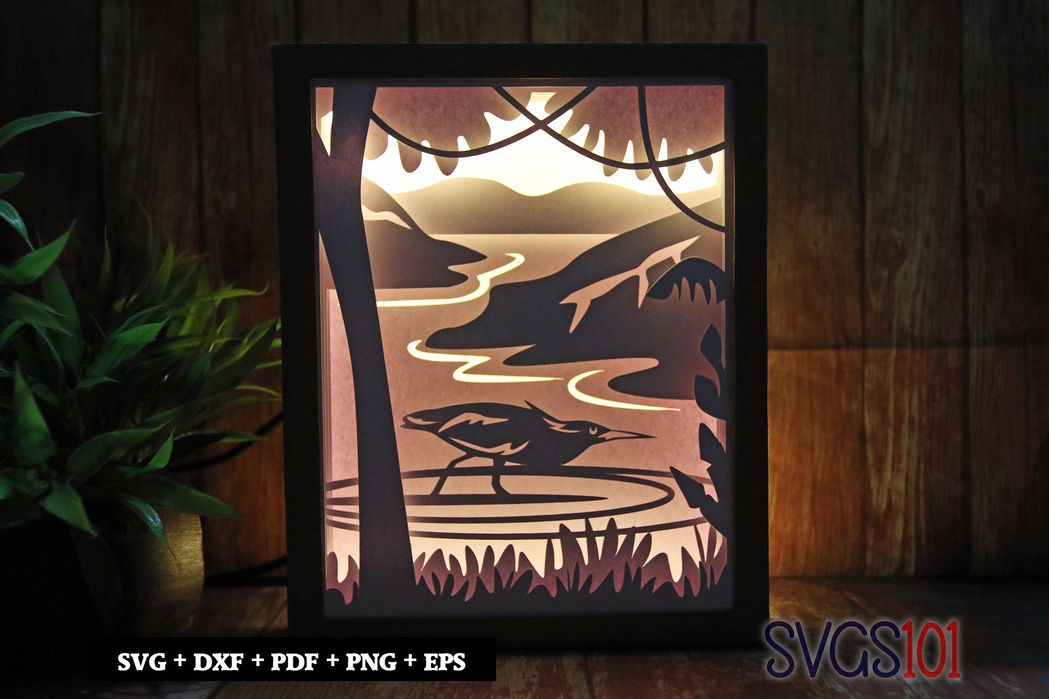 Heron Bird Shadow Box 8x10 Rectangle