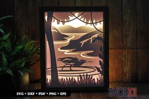 Heron Bird Shadow Box 8x10 Rectangle