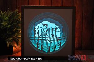 Mermaid Riding Shark Square Shadow Box SVG 8x8 10x10 12x12