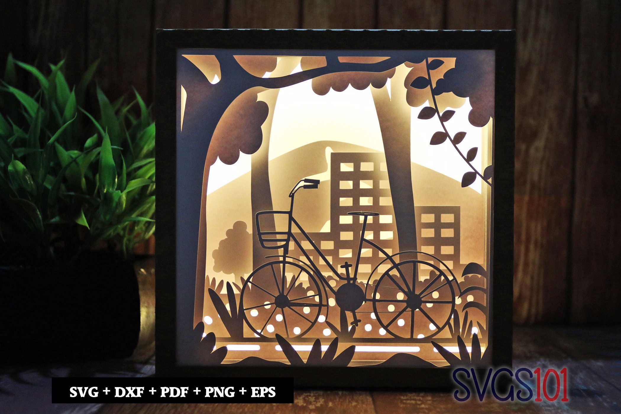 Bicycle standing on Road Square Shadow Box SVG 8x8 10x10 12x12