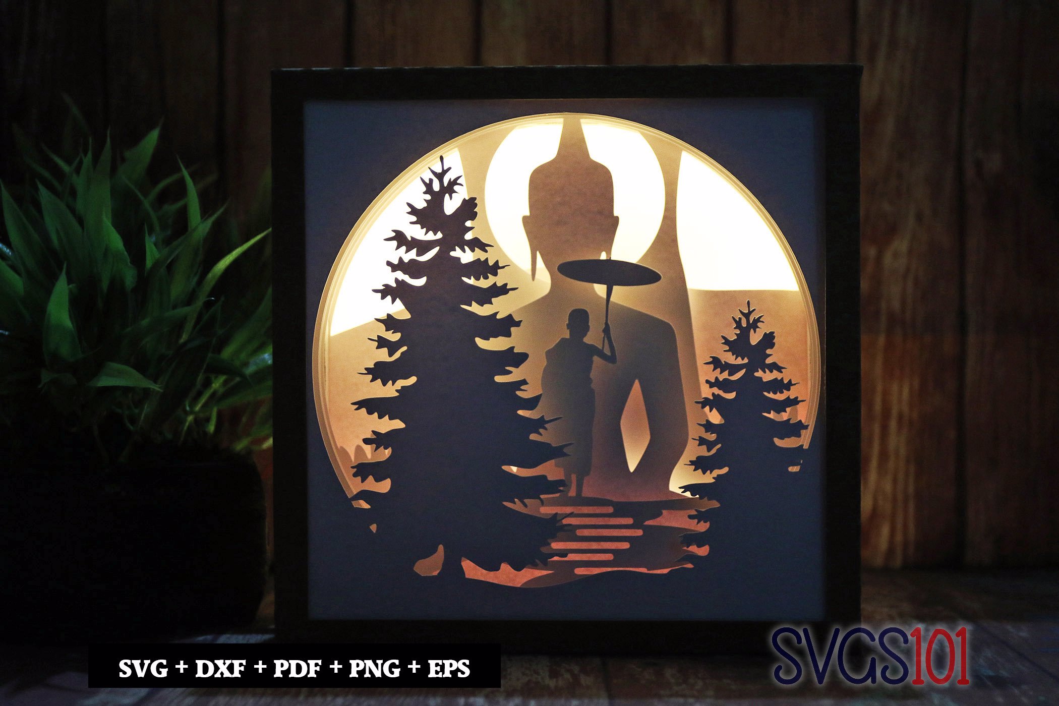 Buddha with Umbrella Shadow Box Light Box 8x8, 12x12