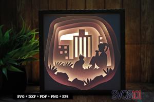 Young Girl Having Coffee DIY Shadow Box Light Box 8x8, 12x12